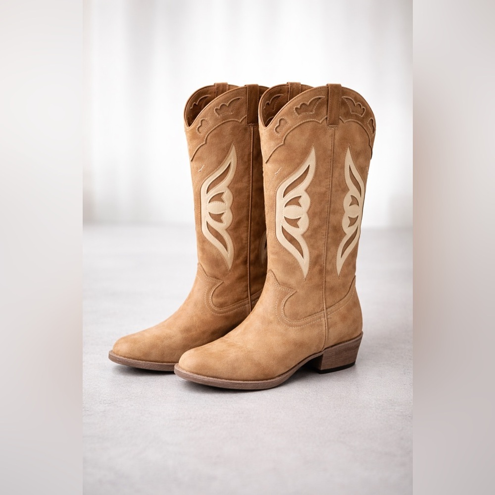NYC Tan Heeled Western Boots